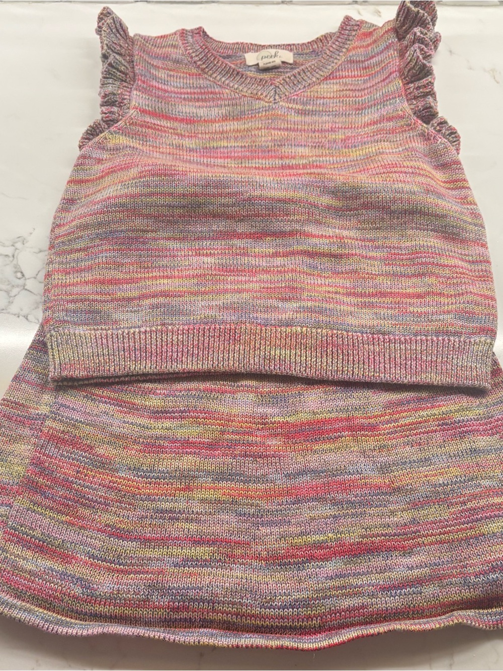 Peek Girls Multicolor Knit Ruffle Tank & Skirt set